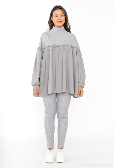 Wholesaler Les Bonnes Copines - Sweater collar shirt and pants set