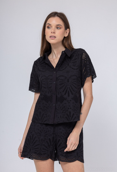 Wholesaler Les Bonnes Copines - English embroidered shirt dress
