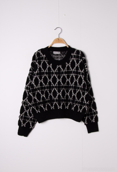 Wholesaler Les Bonnes Copines - Round neck sweater with zigzag pattern