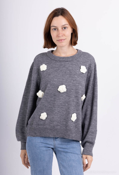 Wholesaler Les Bonnes Copines - Round neck sweater with floral details