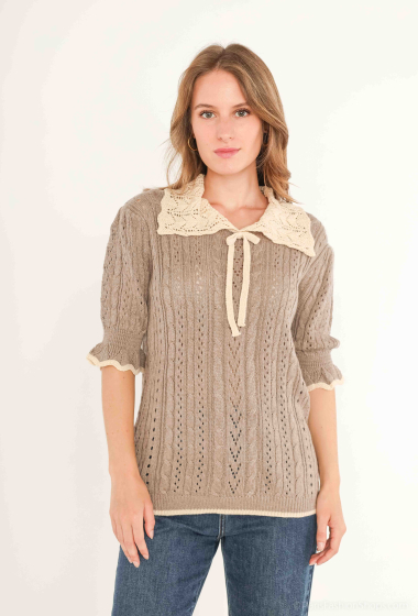 Wholesaler Les Bonnes Copines - Short-sleeved sweater with shirt collar