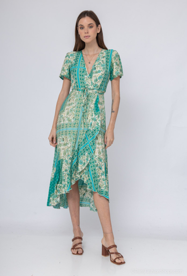 Wholesaler Les Bonnes Copines - Long wrap dress with short sleeves