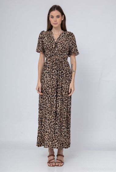 Wholesaler Les Bonnes Copines - Long V-neck dress with short sleeves