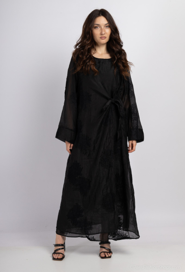 Grossiste Les Bonnes Copines - Robe longue portefeuille imprimé avec noeud