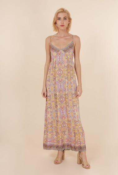 Wholesaler Les Grenouilles du Marais - Long dress with paisley pattern viscose straps