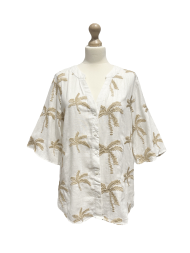 Wholesaler L'ESSENTIEL - Linen Blouse with Palm Tree Embroidery