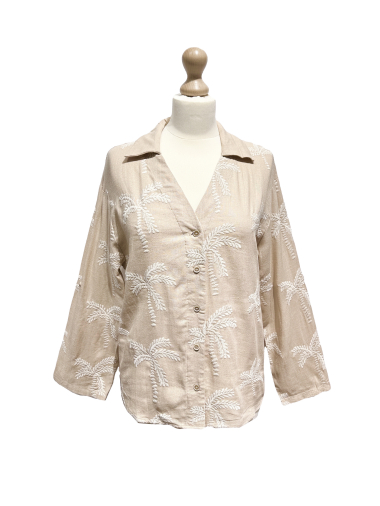 Wholesaler L'ESSENTIEL - PALM Linen Shirt with Palm Tree Embroidery