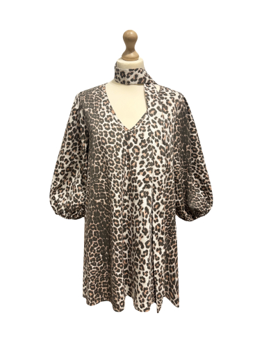 Großhändler L'ESSENTIEL - Baumwollkleid mit Leopardenmuster und Ballonärmeln