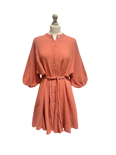 Wholesaler L'ESSENTIEL - Cotton Gauze Button Dress With Flared Belt