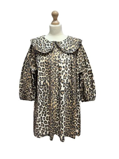 Großhändler L'ESSENTIEL - Kleid mit Leopardenmuster und großem Kragen