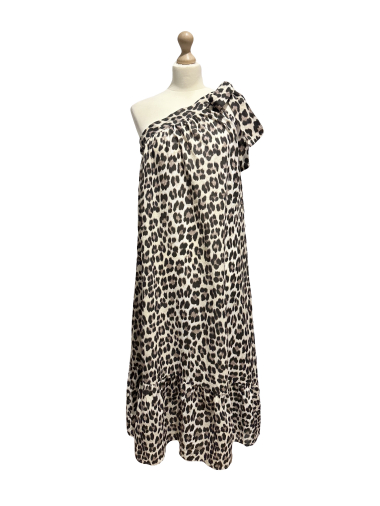 Großhändler L'ESSENTIEL - One-Shoulder-Kleid mit Leopardenmuster + Schleife