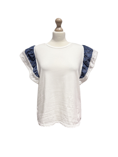Wholesaler L'ESSENTIEL - Ruffle Sleeve T-shirt with English Embroidery