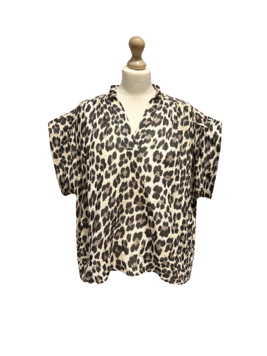 Wholesaler L'ESSENTIEL - Leopard Print Cotton Gauze Top with Wide Sleeves