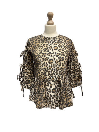 Wholesaler L'ESSENTIEL - REEL Leopard Print Top 3 Bows Sleeves
