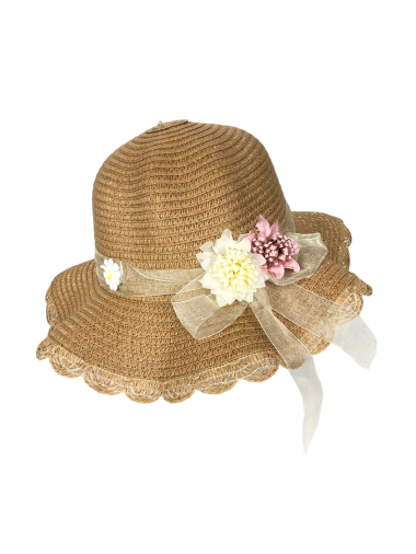 Wholesaler Lidy's - Children's hat with floral ribbon and lace-style edges
