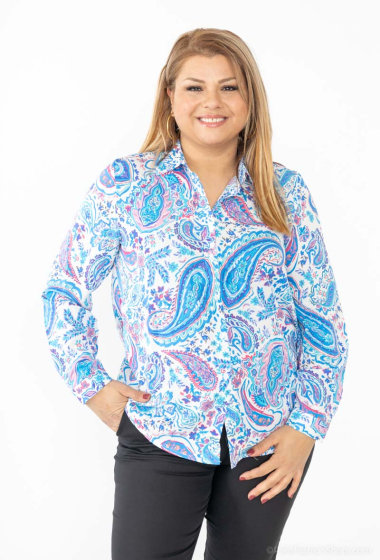 Großhändler Lilie Plus - Langarmhemd mit Paisley-Muster in Übergröße