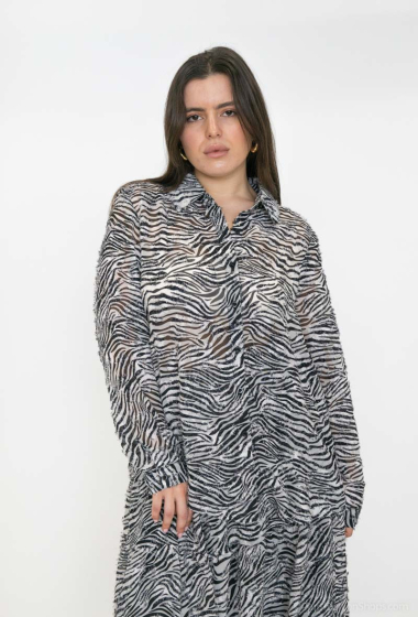 Mayorista Lilie Plus - Blusa de manga larga con estampado de cebra en blanco y negro talla grande