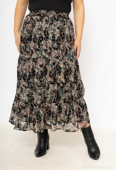 Grossiste Lilie Plus - jupe à imprimé fleurs et velours grande taille