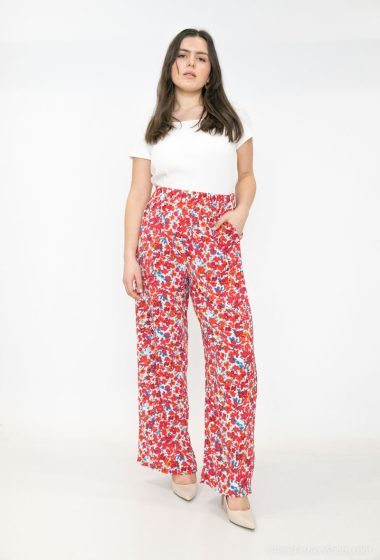 Mayorista Lilie Plus - Pantalones sueltos con estampado floral rojo y azul de talla grande con bolsillos laterales