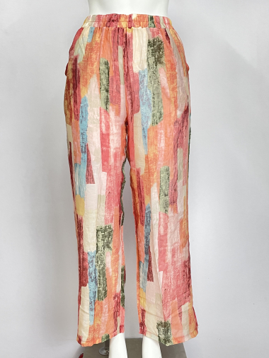 Grossiste Lilie Plus - Pantalon à jambes larges avec un motif abstrait et texturé grande taille