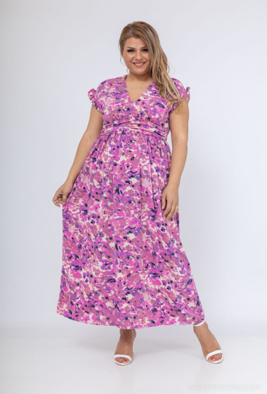 Grossiste Lilie Plus - Robe à imprimé floral rose et violet grande taille