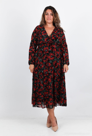 Wholesaler Lilie Plus - plus size floral print and velvet wrap dress