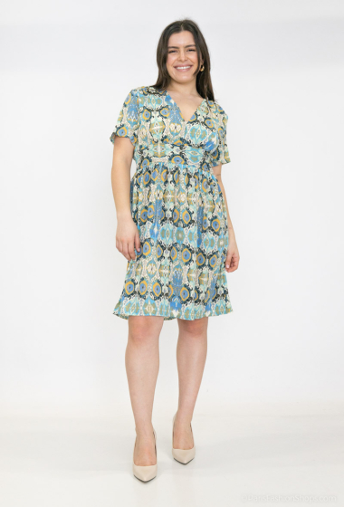 Großhändler Lilie Plus - Kurzes Kleid mit Blumen- und geometrischem Print in Übergröße