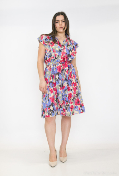 Grossiste Lilie Plus - robe courte avec imprimé floral multicolore grande taille