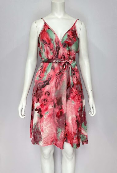 Wholesaler Lilie Plus - Short dress with thin straps and a watercolor print plus size