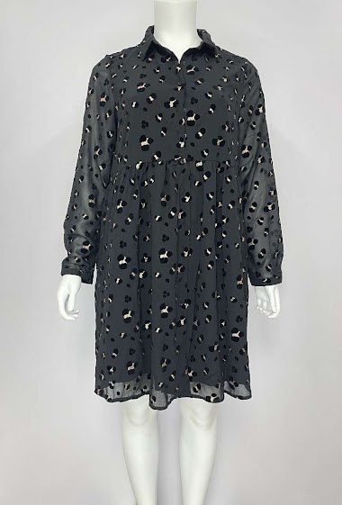 Wholesaler Lilie Plus - Plus Size Velvet Detail Animal Print Dress