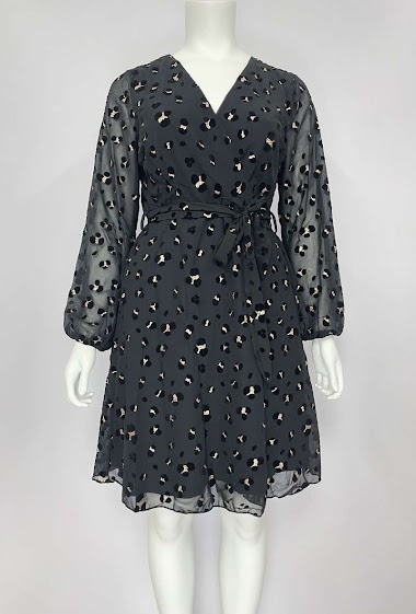 Wholesaler Lilie Plus - Plus Size Animal Print Velvet Detail Shirt Dress