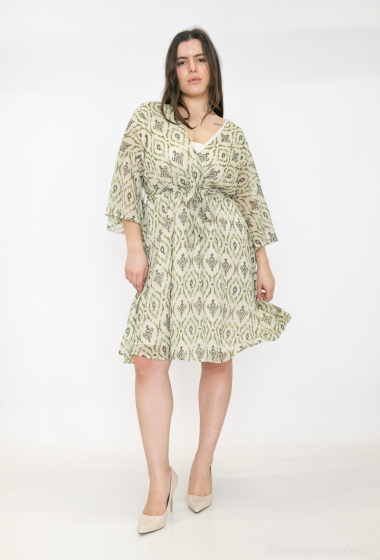 Wholesaler Lilie Plus - Plus Size Green Ikat Print Short Dress