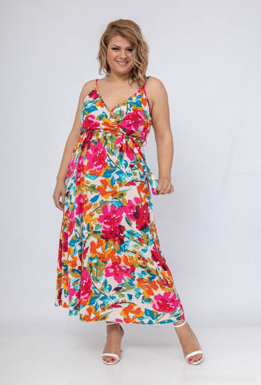 Grossiste Lilie Plus - robe longue à bretelles avec imprimé floral audacieux et coloré grande taille