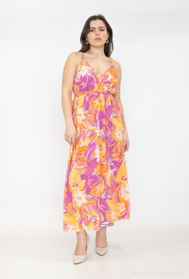 Wholesaler Lilie Plus - Plus Size Floral Print Strappy Maxi Dress