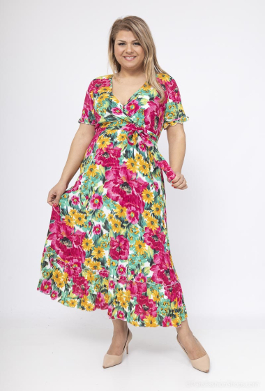 Mayorista Lilie Plus - Vestido largo con estampado floral multicolor de talla grande