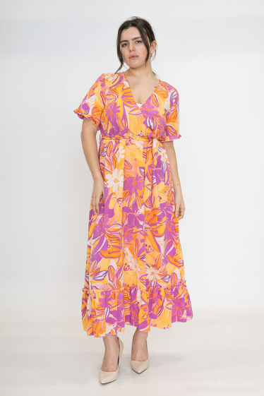Mayorista Lilie Plus - Vestido largo con estampado tropical de talla grande