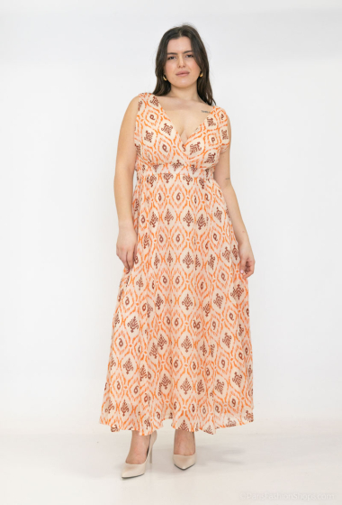 Wholesaler Lilie Plus - Plus size orange ikat pattern maxi dress