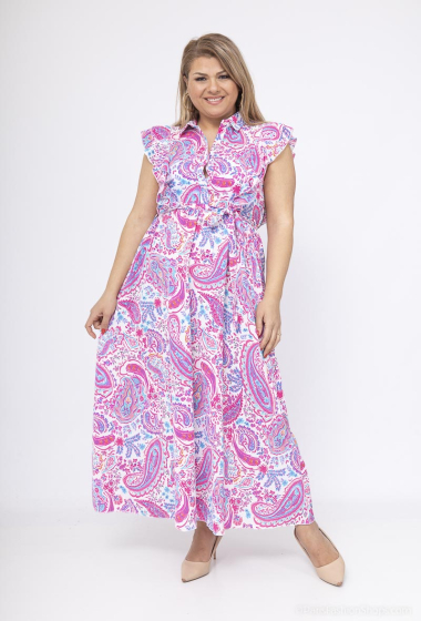 Großhändler Lilie Plus - Langes Kleid mit Paisley-Muster in Übergröße
