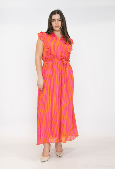 Mayorista Lilie Plus - Vestido largo de rayas rosa y naranja talla grande