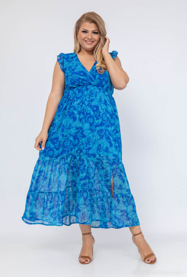 Grossiste Lilie Plus - robe longue avec un magnifique imprimé bleu paisley grande taille