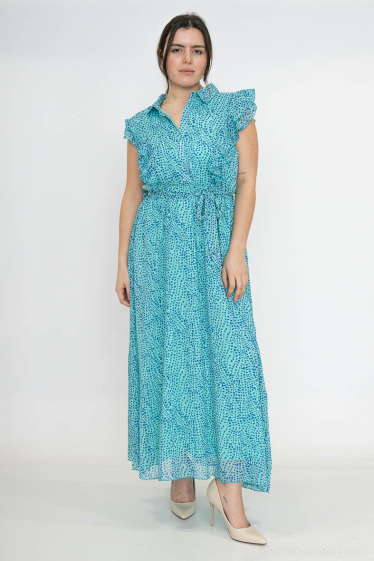 Wholesaler Lilie Plus - Plus Size Light Blue Leopard Print Maxi Dress