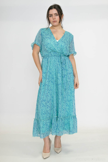 Wholesaler Lilie Plus - Plus Size Blue Leopard Print Maxi Dress