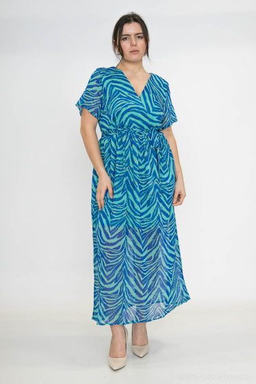 Wholesaler Lilie Plus - Plus Size Leaf Pattern Wrap Maxi Dress