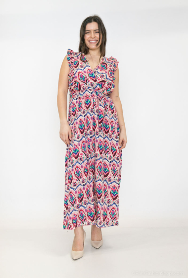 Wholesaler Lilie Plus - Plus size multicolor ethnic pattern long dress