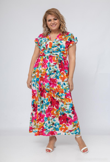 Grossiste Lilie Plus - robe longue élégant avec un imprimé floral multicolore vif grande taille