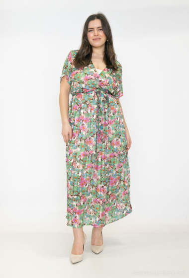 Wholesaler Lilie Plus - Plus Size Green and Pink Floral Maxi Dress