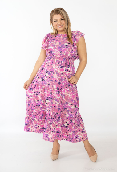 Mayorista Lilie Plus - Vestido largo floral talla grande en tonos rosas y morados