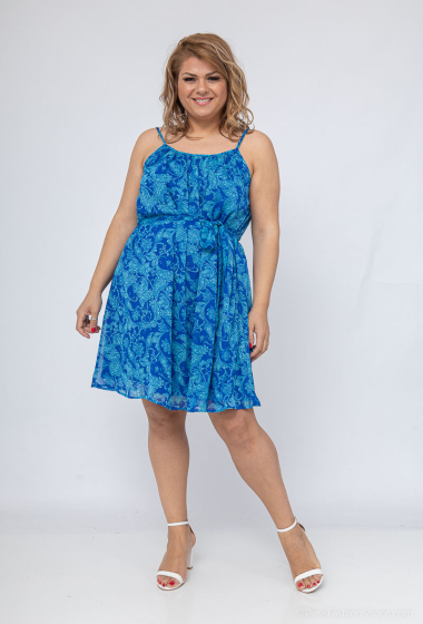 Grossiste Lilie Plus - Robe d'été bleue à imprimé paisley grande taille