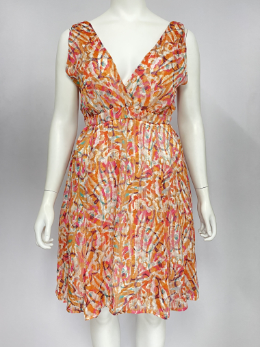 Grossiste Lilie Plus - Robe d'été sans manches avec un imprimé vibrant et coloré grande taille