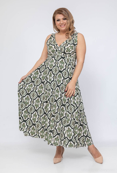 Grossiste Lilie Plus - maxi robe en coton sans manches avec un motif géométrique grande taille